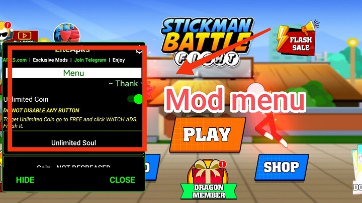 Stickman Battle Fight v3.1 MOD APK (Unlimited Money, Dragon Member) Download